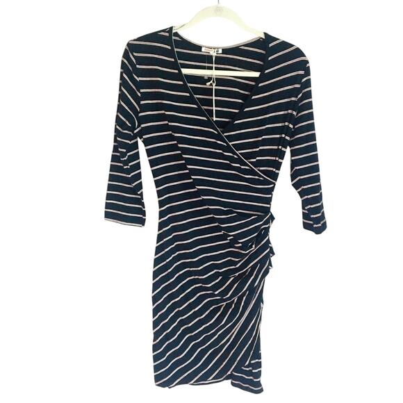 Anthropologie Sundry Fabian Striped Faux Wrap Jersey Mini Dress Blue Small Party - Picture 2 of 11